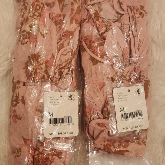 Free People Hilary Printed Top in pink combo size M - Picture 7 of 11